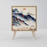 SIDEBOARD JAPANESE LANDSCAPE, Eichefarben, 57,5x42x77,5 cm, Schräge Buchenholzfüße - Eichefarben/Buchefarben, Holzwerkstoff/Buchenholz (57.5/77.5/42cm) - SpaceRebels