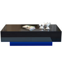 COUCHTISCH 115/55/34 cm in Schwarz Hochglanz mit 2 Schubladen und LED-Beleuchtung - Schwarz, Holzwerkstoff (115/55/34cm) - Flora Grace