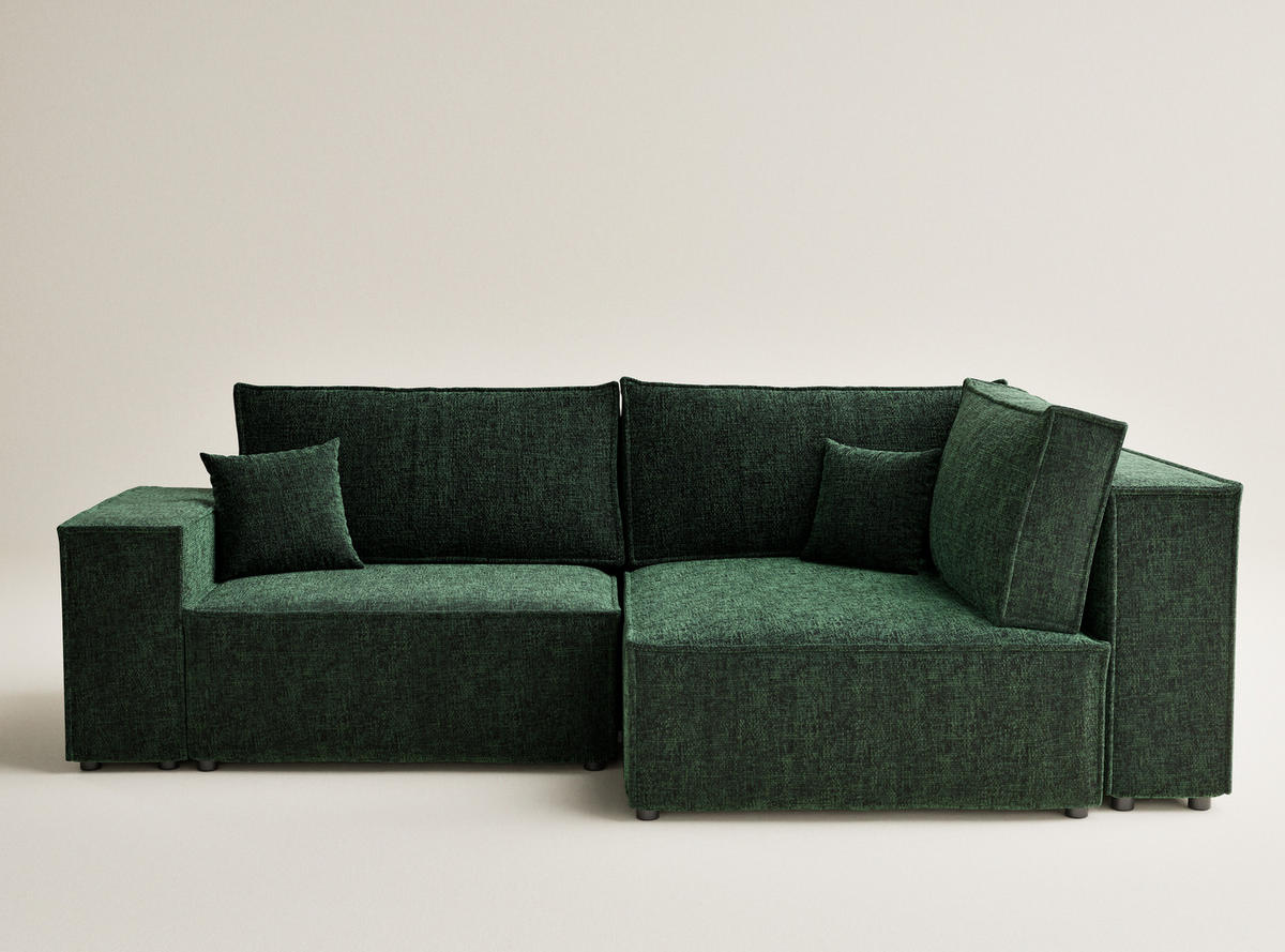 ECKSOFA MIT SCHLAFFUNKTION Tonga Dunkelgrün Chenille-Stoff - Dunkelgrün/Schwarz, Holz/Holzwerkstoff (255/105cm) - Maison de Reve