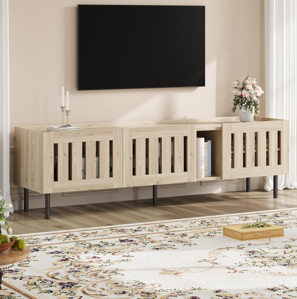TV-LOWBOARD 160/40/47 cm Natur aus MDF mit Lamellentüren - Hellbraun, Holzwerkstoff (160/47/40cm) - OKWISH