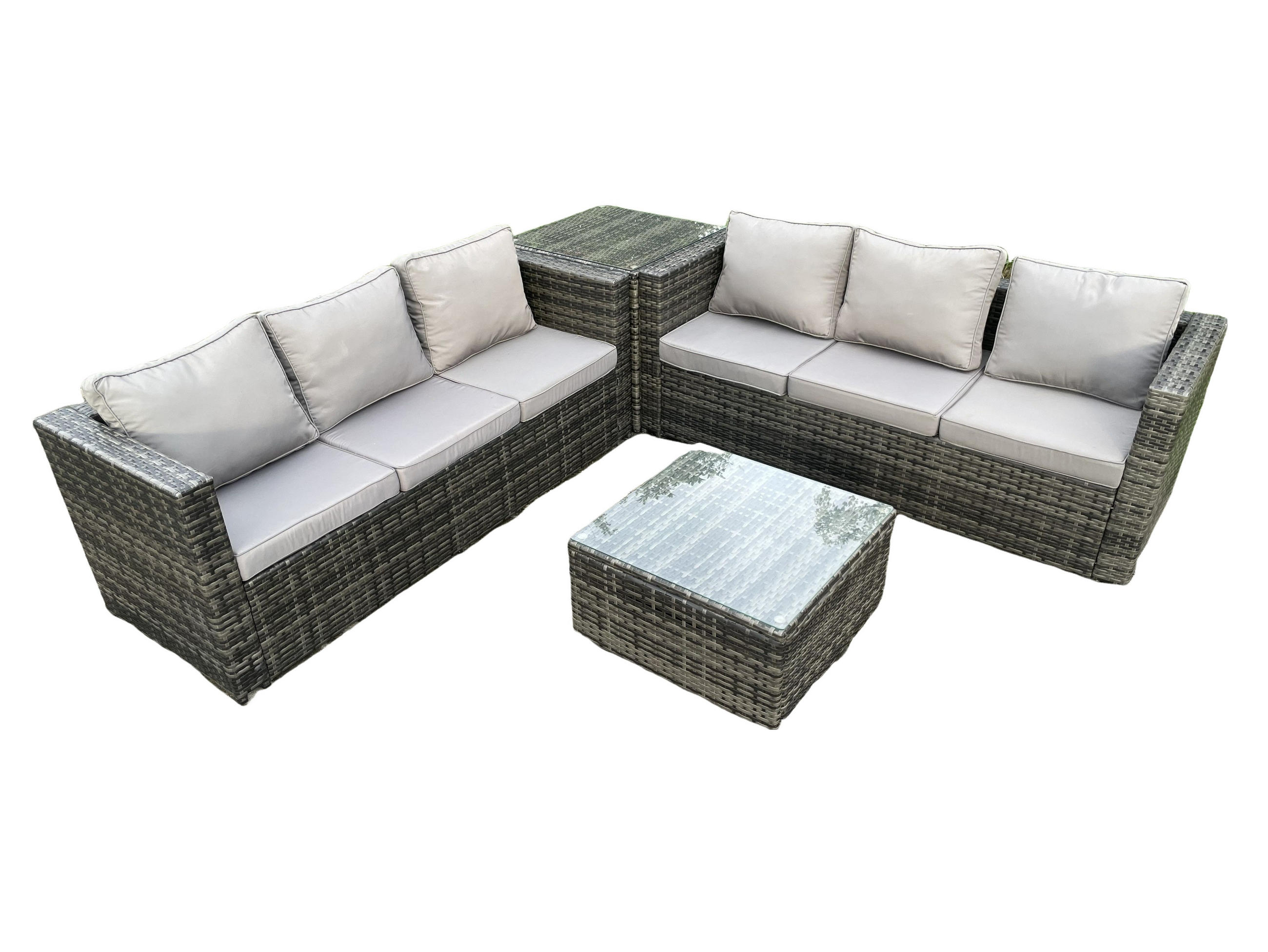 GARTENTISCHGRUPPE Polyrattan 6-Sitzer - Dunkelgrau, Metall - Fimous