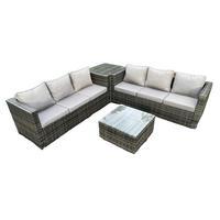 GARTENTISCHGRUPPE Polyrattan 6-Sitzer - Dunkelgrau, Metall - Fimous