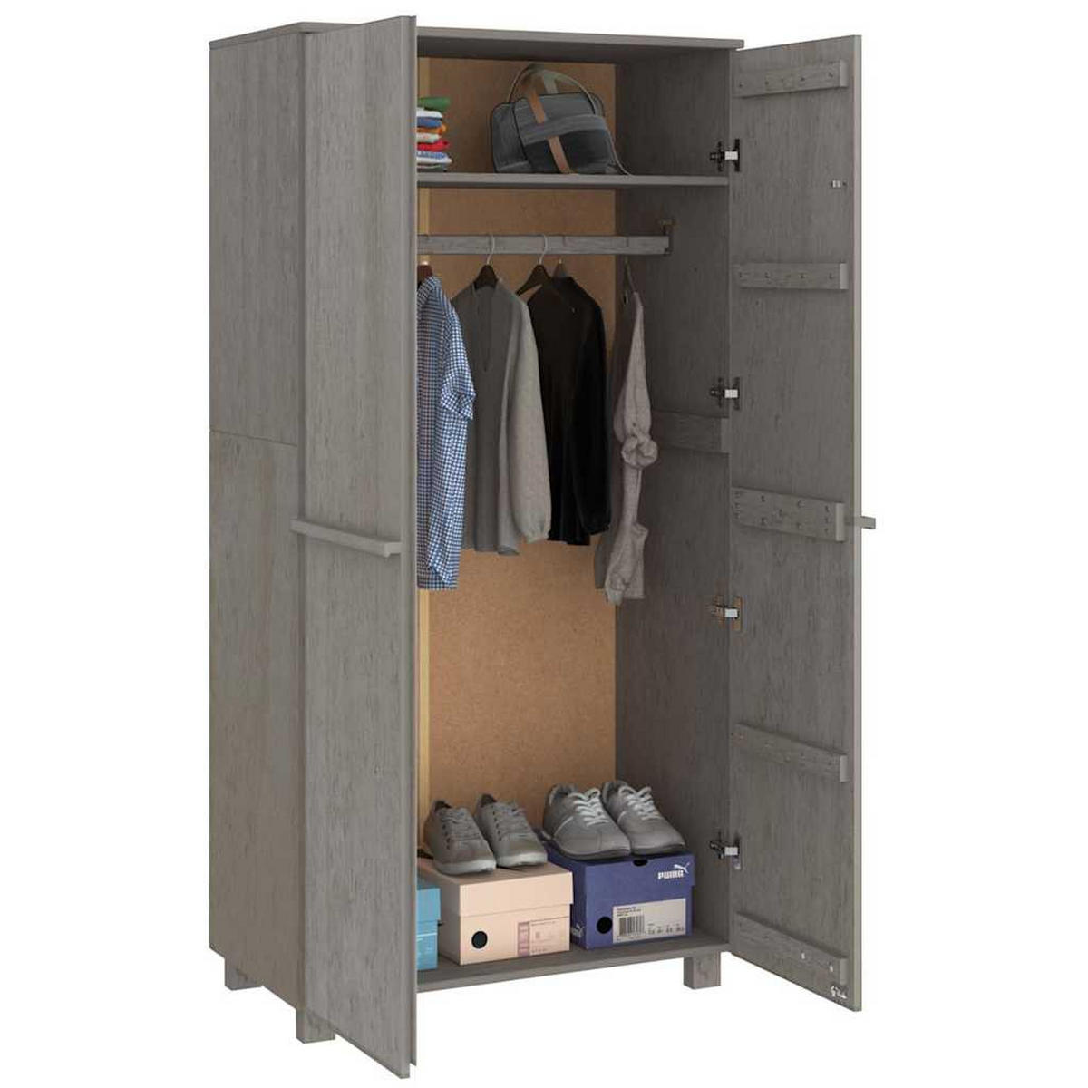 KLEIDERSCHRANK Hamar Hellgrau 89/50/180 Cm Massivholz Kiefer - Grau, Holz (50/180/89cm) - vidaXL