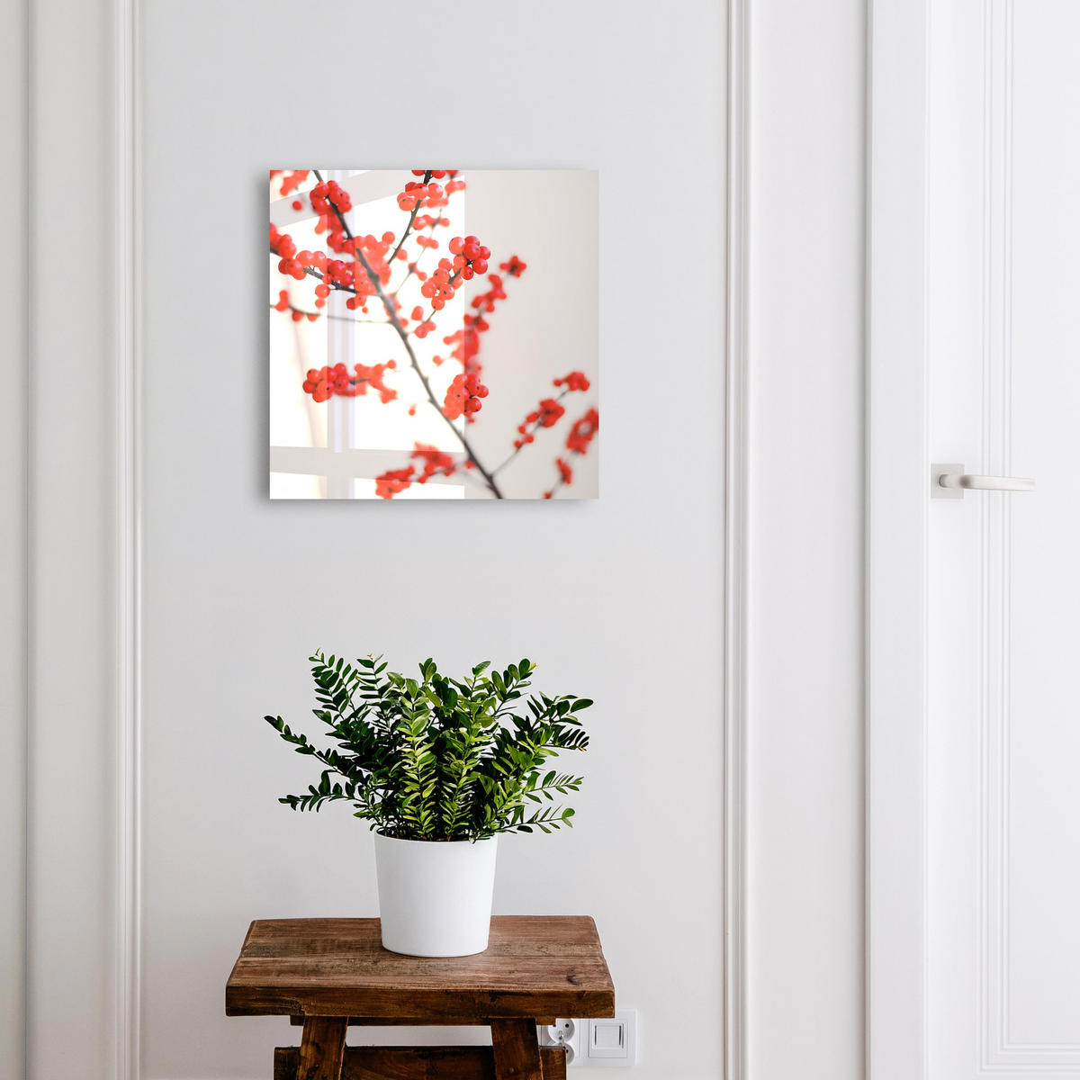 SCHLÜSSELBOX Schwarz 30x30 cm- Türöffnung nach rechts - Rote Beeren - Rot, Metall (30/30/5cm) - TULUP