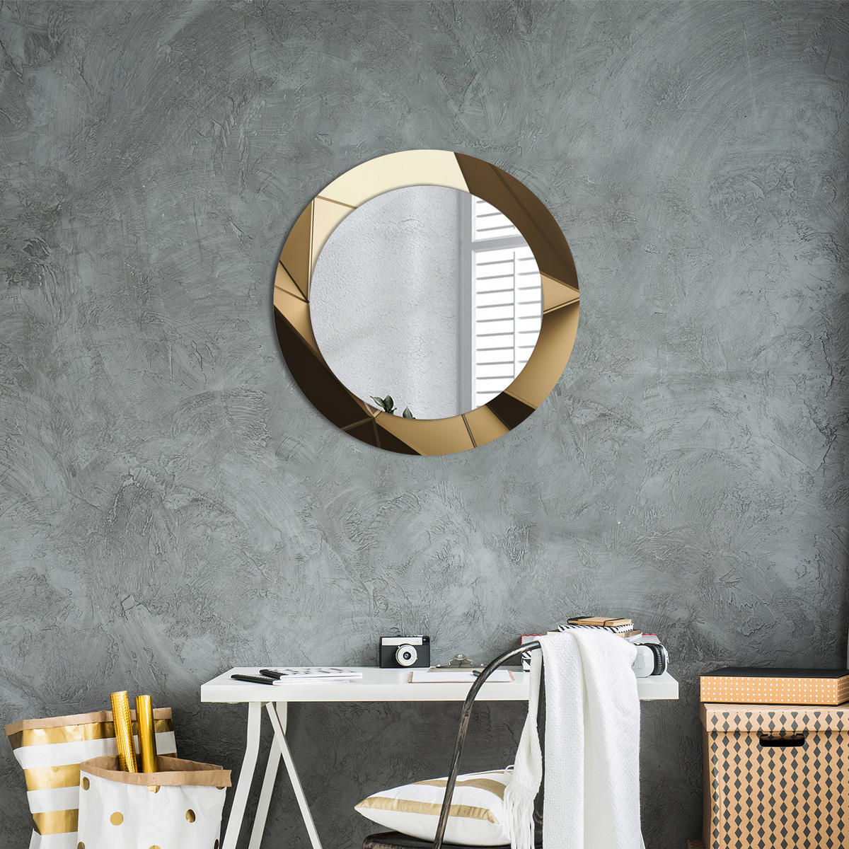 SPIEGEL Ø60 cm Rund mit Aufdruck - Beige, Glas (60/60/0.4cm) - TULUP