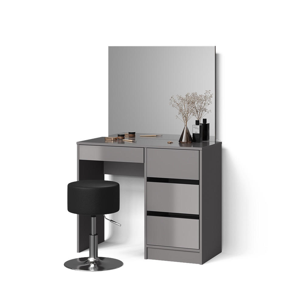 SCHMINKTISCH-SET Imola Grau 90 cm mit Hocker - Grau, Holzwerkstoff (90/75/40cm) - Livinity®