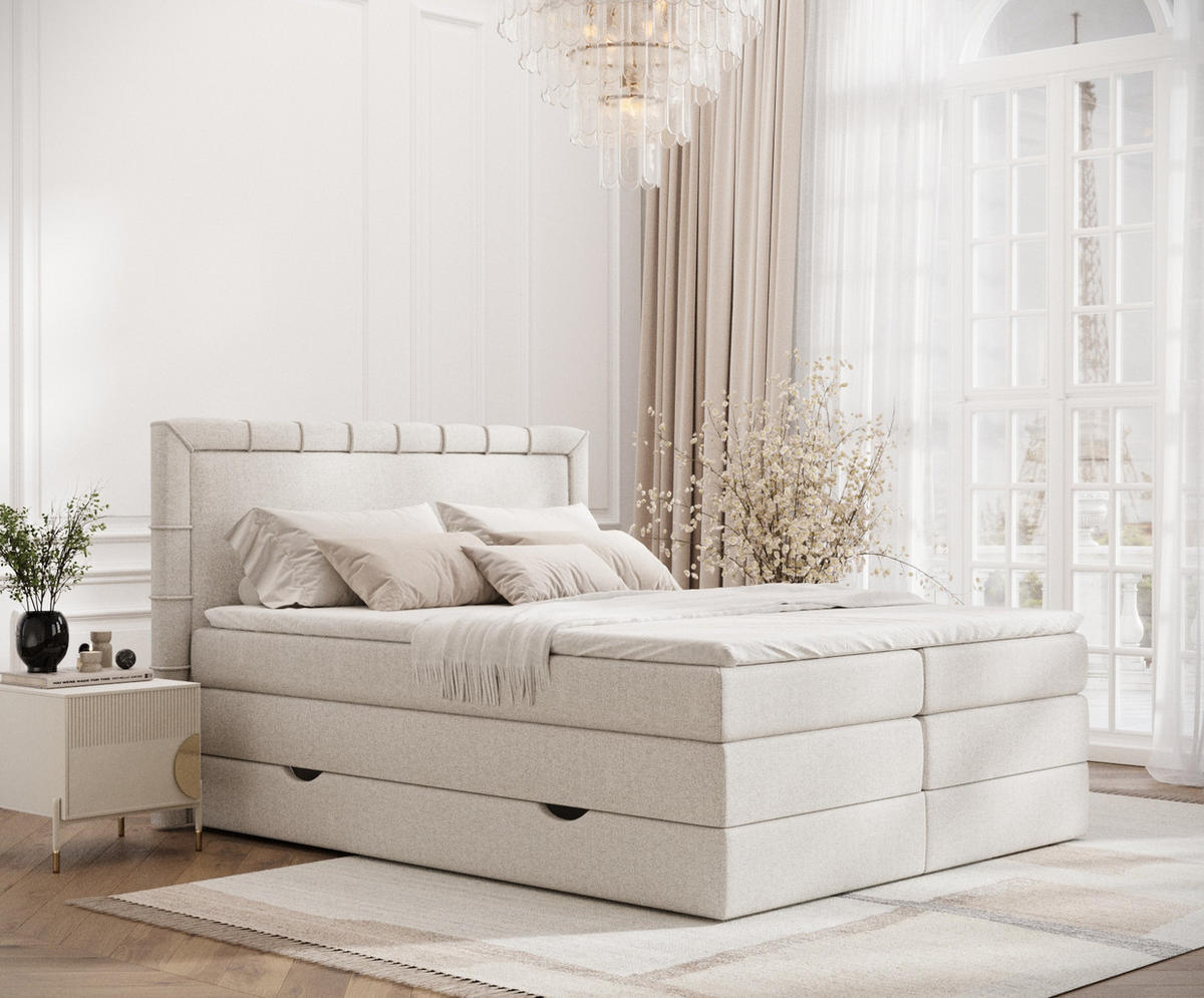 BOXSPRINGBETT Rosabel Hellbeige 200/200 cm mit Matratze und Topper - Beige/Schwarz, Holz/Holzwerkstoff (200/200cm) - Maison de Reve