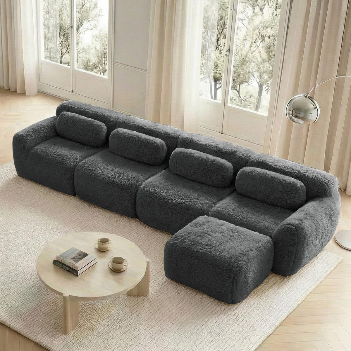 SOFA modular 4-Sitzer L-Form Plüsch Grau - Grau, Kunststoff (179/378cm) - Meubliv