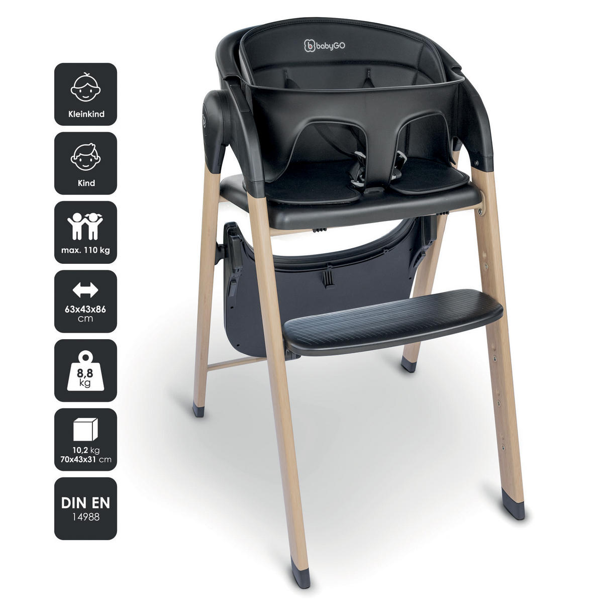 HOCHSTUHL-SET Levels Newborn - Schwarz, Metall (44/88/63cm) - BabyGo