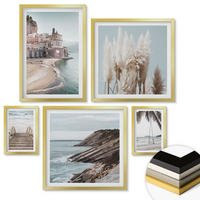 WANDBILDER 5er Set - 50x50 cm & 20x30 cm & 40x60 cm Goldrahmen - Abstrakte Muster beige weiß - Goldfarben, Kunststoff (40/60cm) - ArtPrintCave