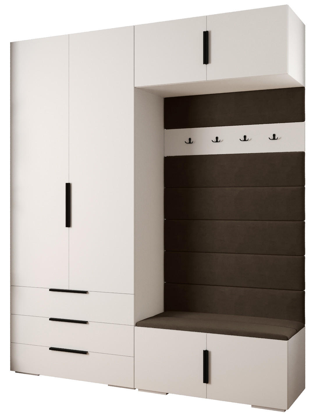 Abiks Möbel Garderoben-Set Weiß, Braun, Schwarz 200x236.7x47 cm