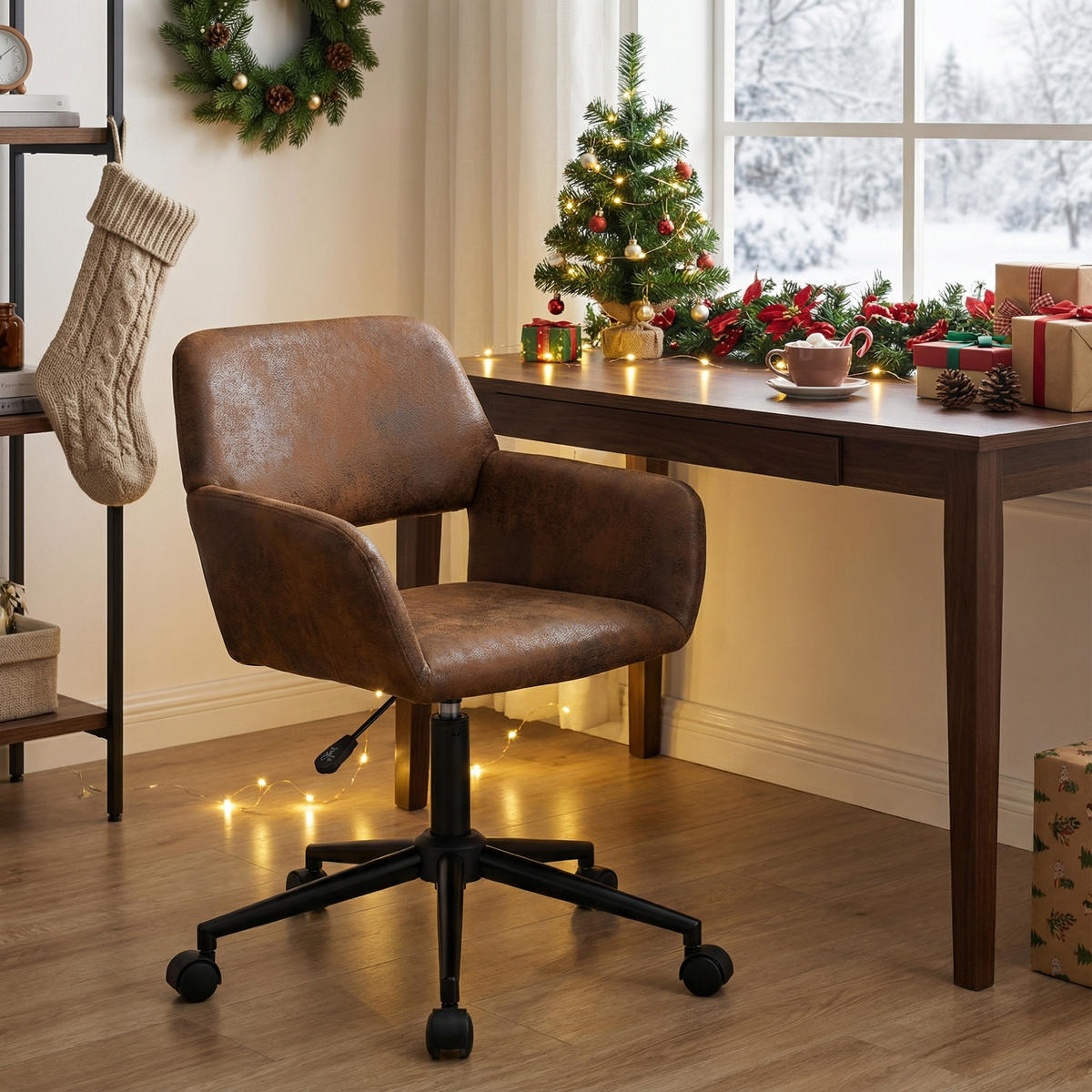 DREHSTUHL – Wildleder Optik, Höhenverstellbar und 360° drehbar - Schwarz/Braun, Textil/Metall (54/85/56cm) - Urban Meuble