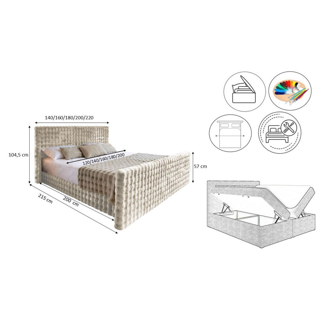 Thumbnail - Kaiser Möbel Boxbett, Beige, Textil, H2, Rechteckig, 120x200 cm, Schlafzimmer, Betten, Boxspringbetten