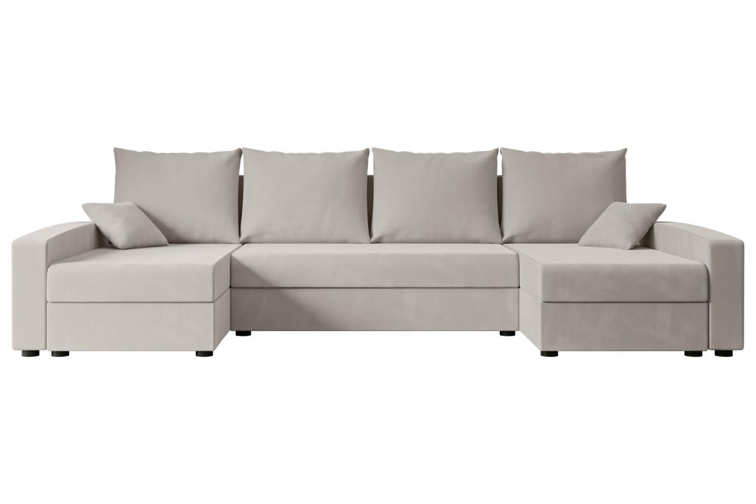 WOHNLANDSCHAFT mit Schlaffunktion und Bettkasten ALESIA-U 301x140x90 cm Hellbraun Velours - Hellbraun/Silberfarben, Holzwerkstoff/Kunststoff (301/90/140cm) - ALTDECOR