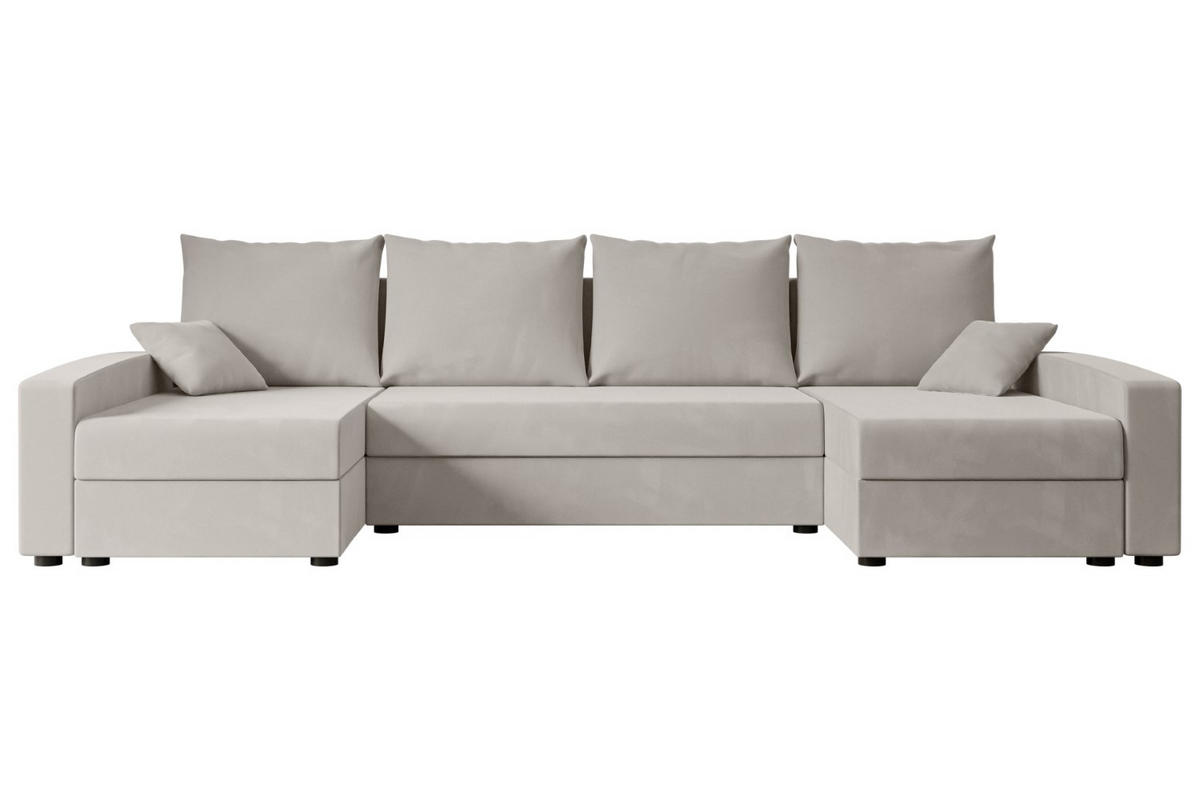 WOHNLANDSCHAFT mit Schlaffunktion und Bettkasten ALESIA-U 301x140x90 cm Hellbraun Velours - Hellbraun/Silberfarben, Holzwerkstoff/Kunststoff (301/90/140cm) - ALTDECOR