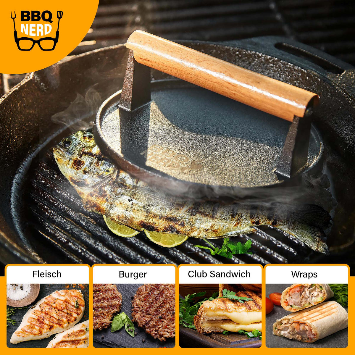FLEISCHBESCHWERER Gusseisen 18cm rund - Schwarz, Metall (19/9/19cm) - BBQ Nerd