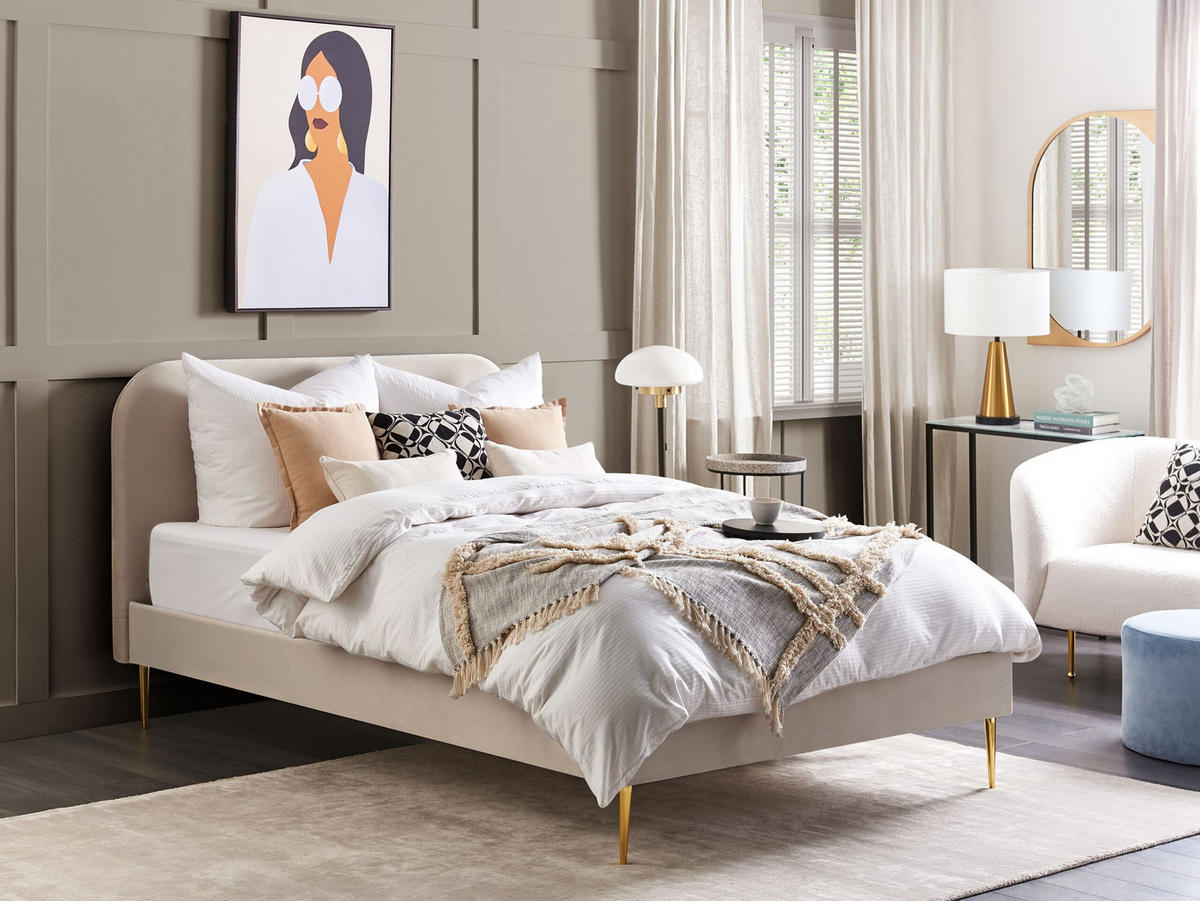 POLSTERBETT 140/200cm Helles Beige Flayat - Beige/Goldfarben, Textil (140/200cm) - Beliani