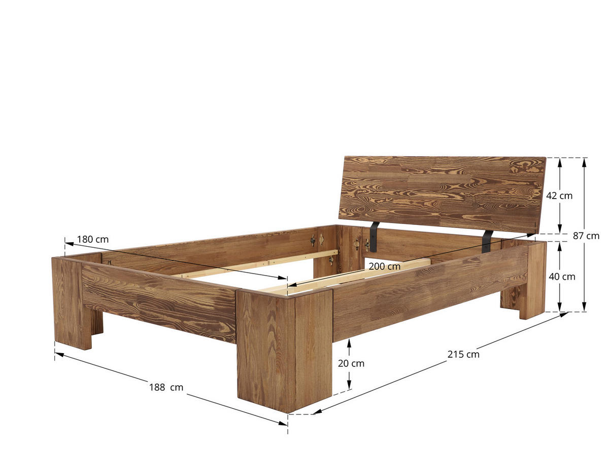 BETT aus Massivholz MARIKA II - Dunkelbraun, Holz (180/200cm) - Seart
