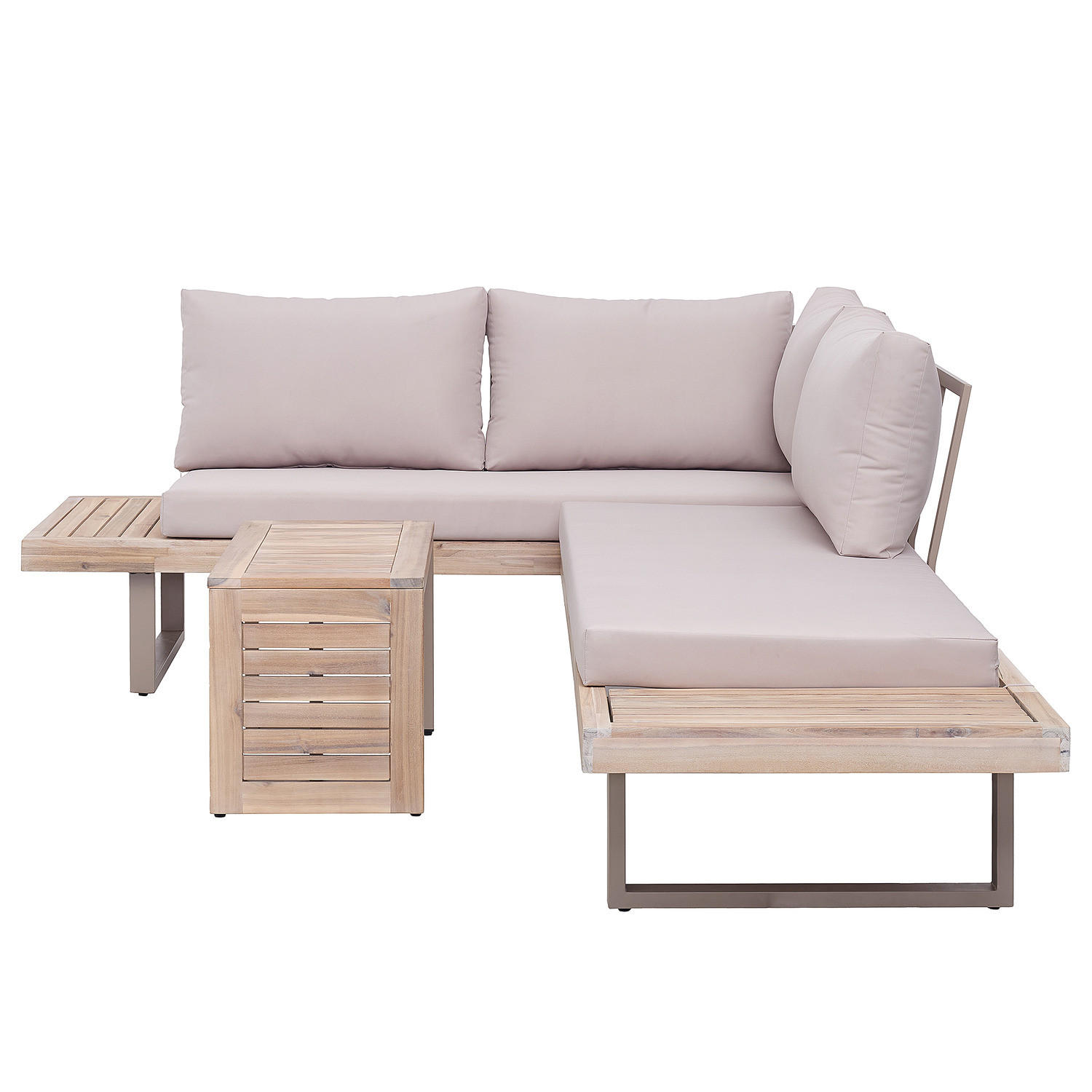 LOUNGESET - Akazie massiv / Polyester - Braun / Grau - 3-teilig - Taupe, Holz/Textil - home24