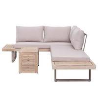 LOUNGESET - Akazie massiv / Polyester - Braun / Grau - 3-teilig - Taupe, Holz/Textil - home24