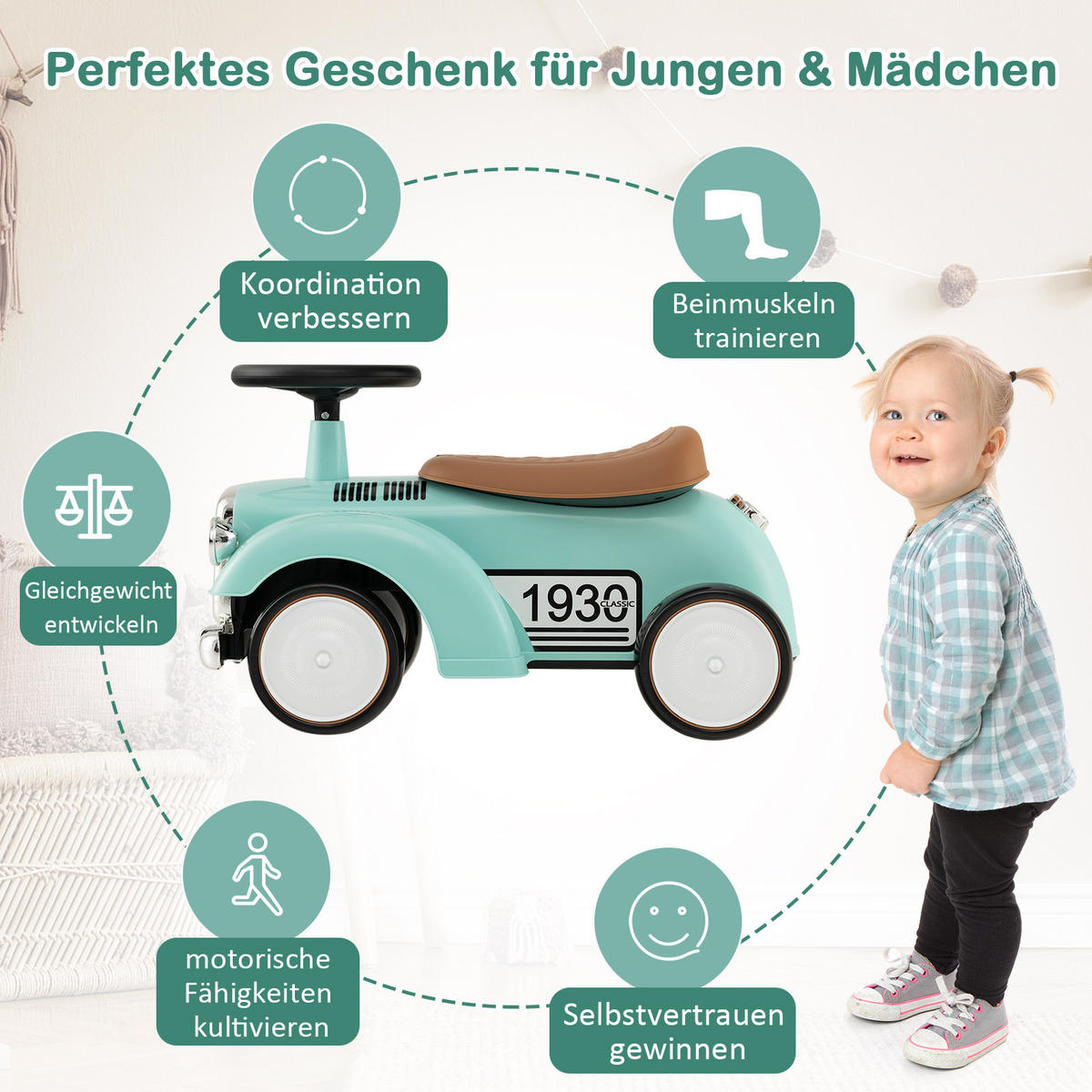 KINDERAUTO Grün - Grün, Kunststoff (27/34/58cm) - COSTWAY