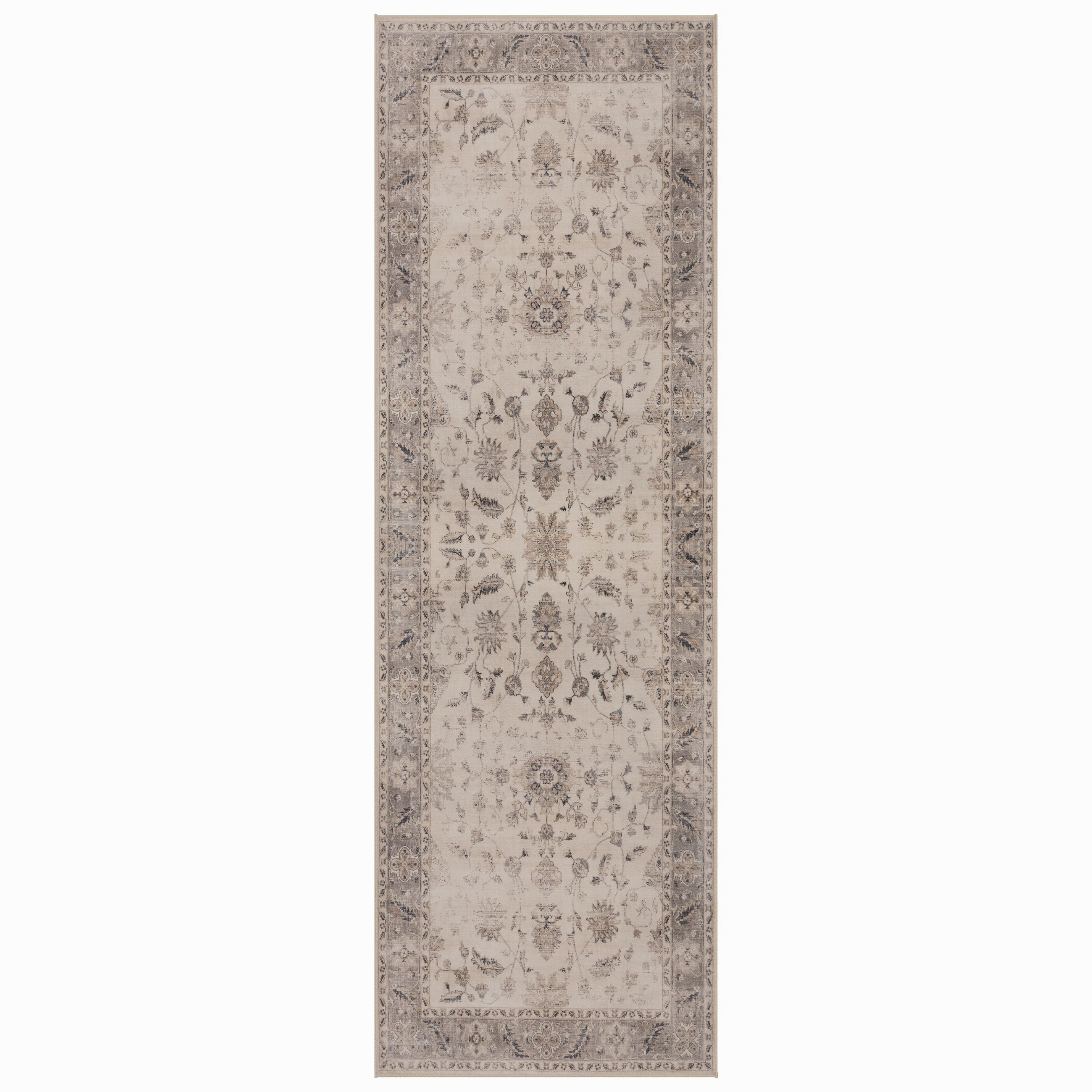LÄUFER waschbar, mit floralen Ornamenten, aus Polyester, VERNANTE in Beige-Grau, 80 x 250 cm - Beige, Textil (80/250cm) - KADIMA DESIGN
