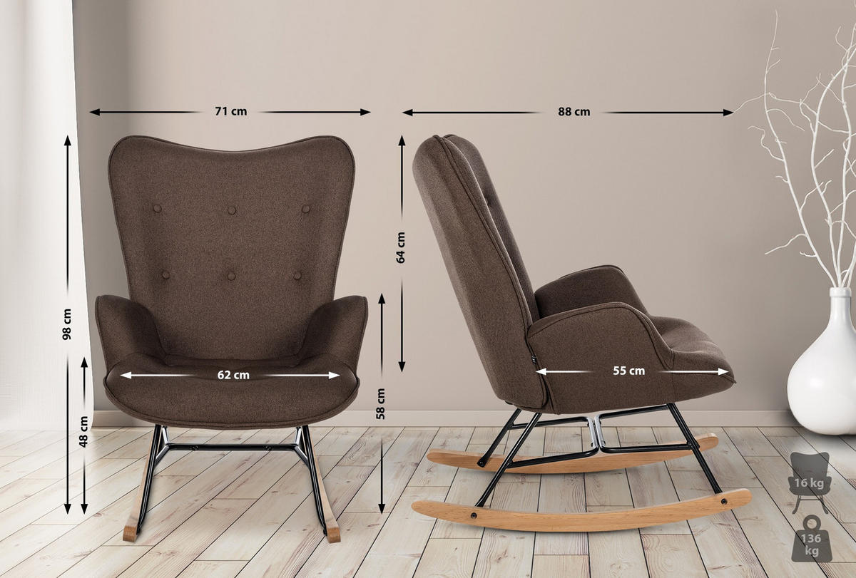 SCHAUKELSTUHL Stoff braun - Braun, Textil/Metall (71/98/88cm) - CLP