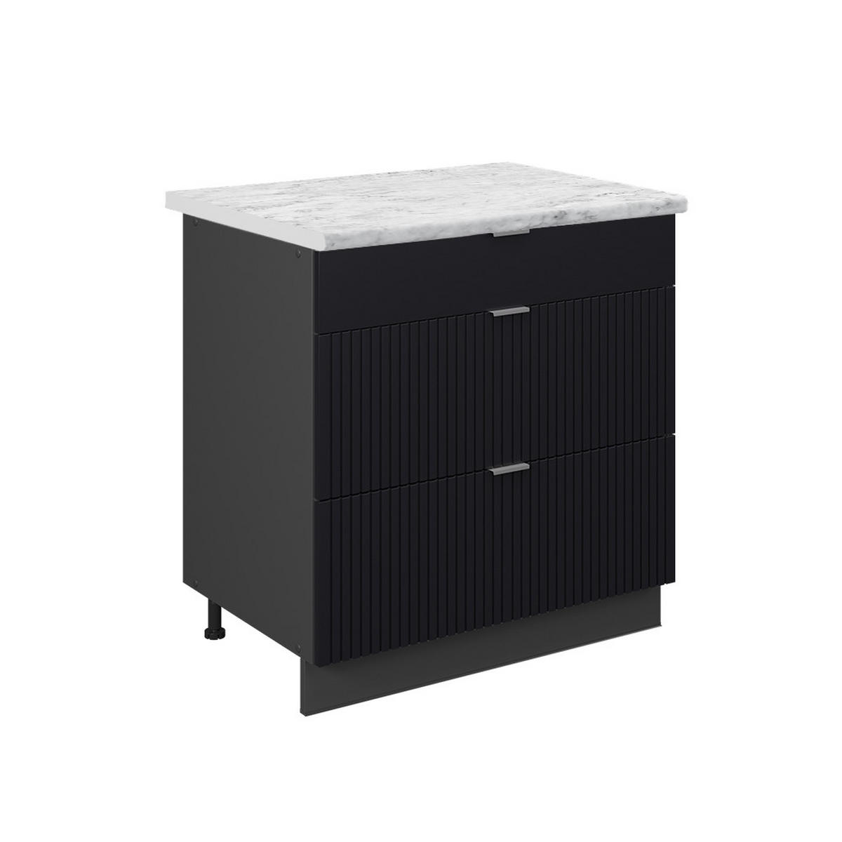 KÜCHENUNTERSCHRANK Fame-Line, Schwarz gestreift, 80 cm mit 3 Schubladen, AP Marmor - Anthrazit/Schwarz, Holzwerkstoff (80/82/60cm) - Vicco