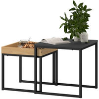 COUCHTISCH-SET aus Stahl 45x45x45 cm und MDF Schwarz, 2-teilig mit abnehmbarem Tablett - Schwarz, Metall (45/45/45cm) - IVMEU