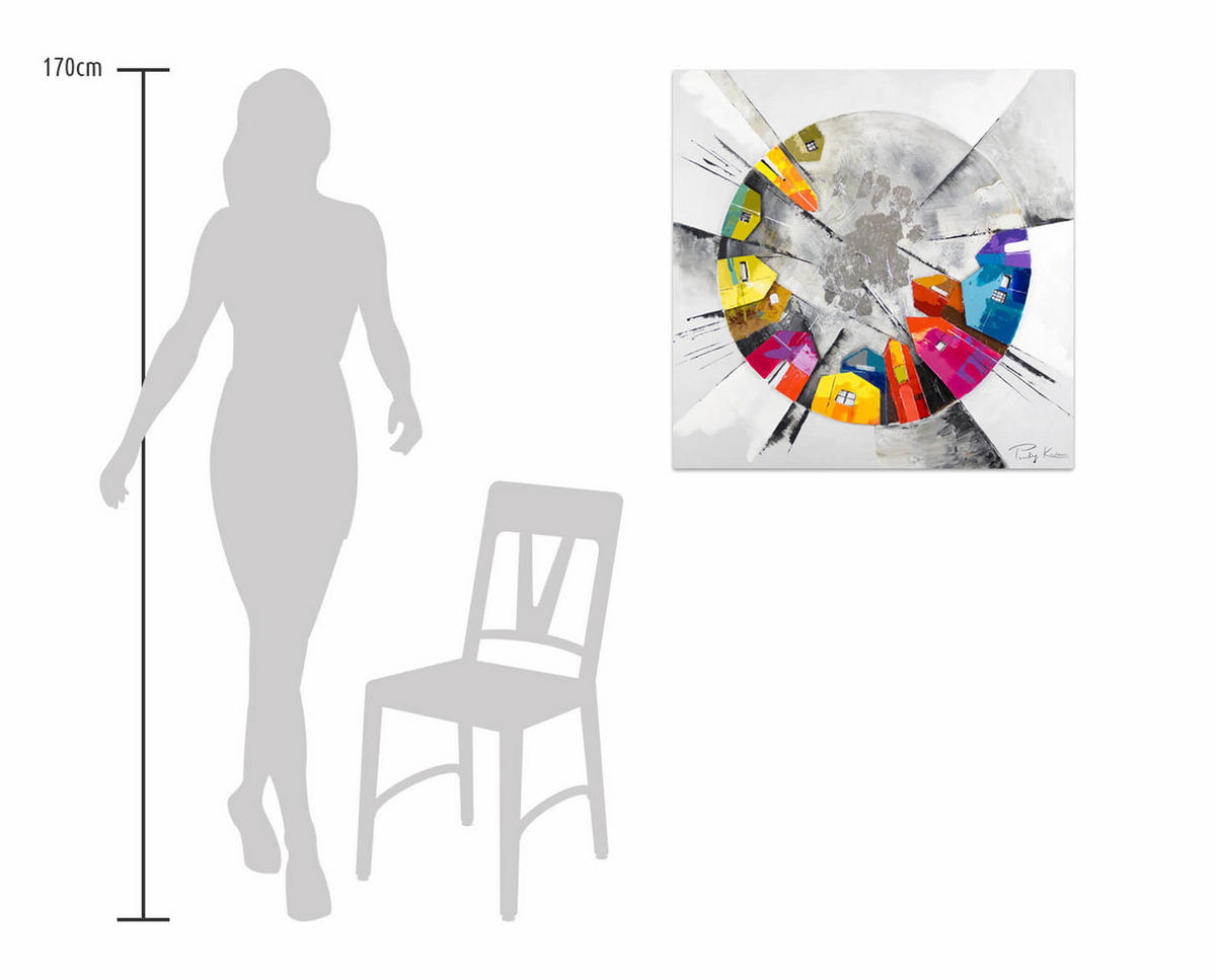 ÖLGEMÄLDE 80/80 cm - Silberfarben/Multicolor, Holz/Textil (1.6/80cm) - KUNSTLOFT