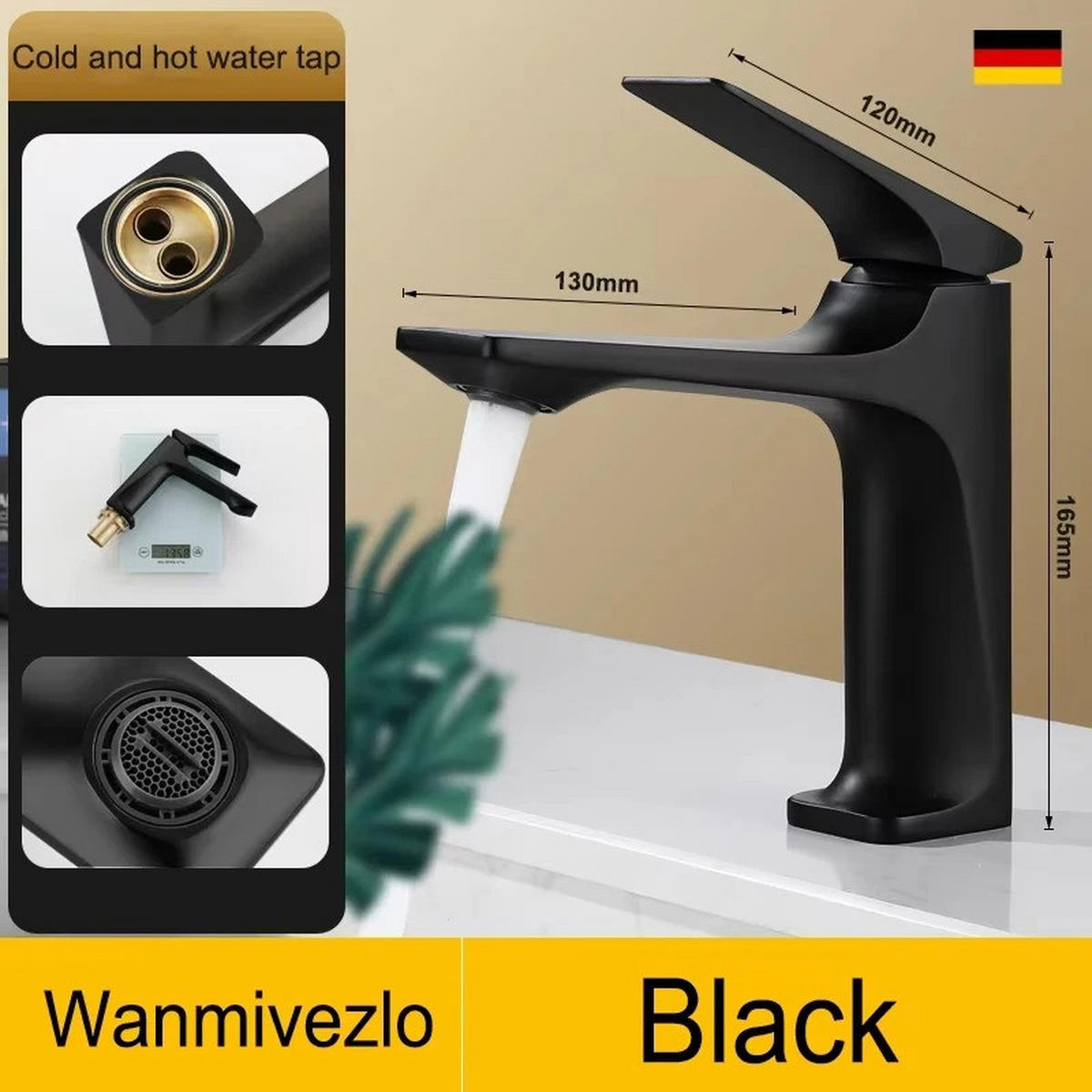 WASCHTISCHARMATUR, heißer und kalter Mischer, Schwarz - Schwarz, Metall (17.8/17/5cm) - Kaket