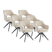 DREHSTUHL mit Armlehnen 6er-Set - Cord & schwarzes Metall - Cremefarben - KONYA - Creme, Textil (59/84/58cm) - Vente-Unique