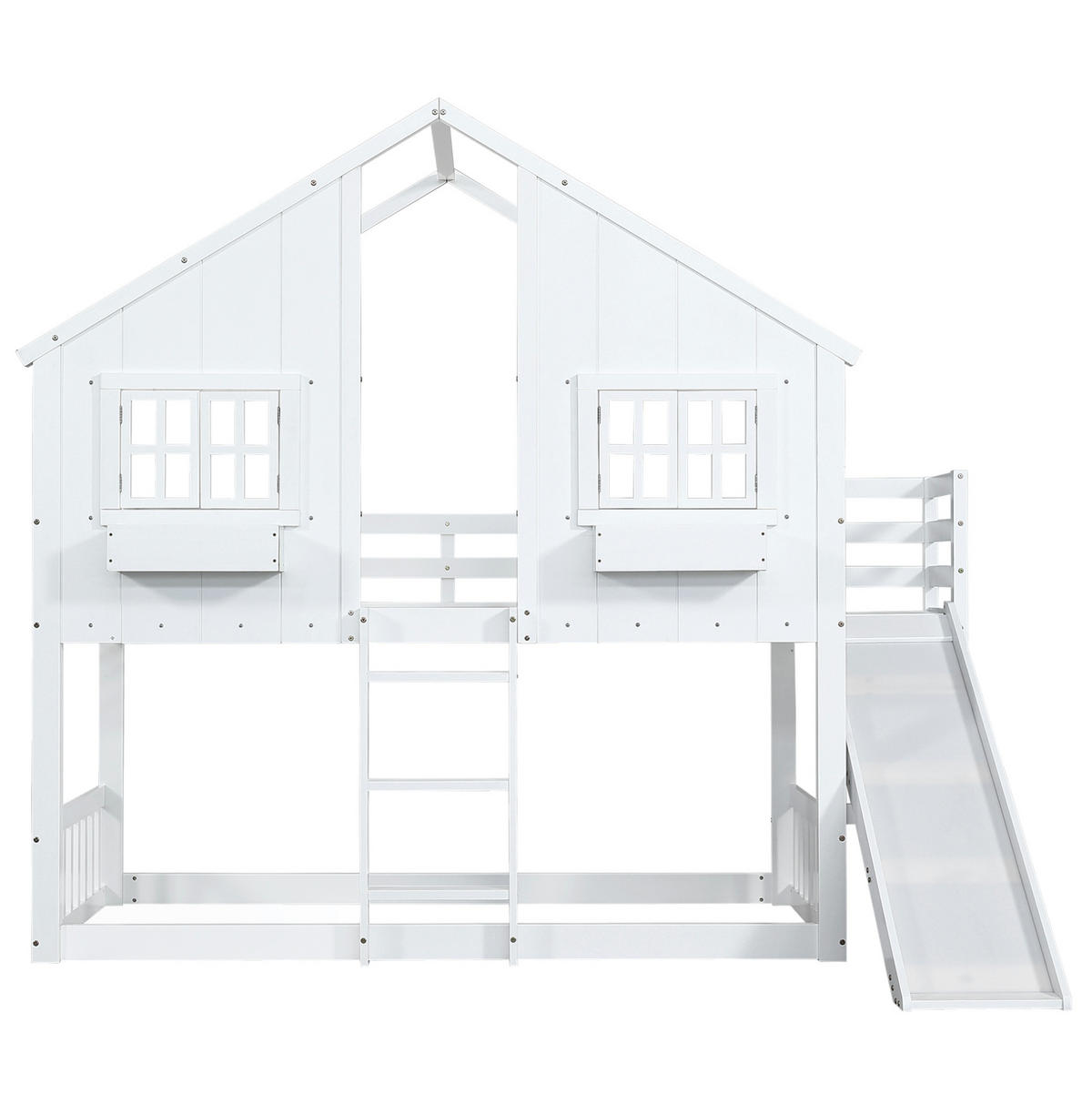 HAUSBETT 90/200 cm mit Rutsche und Dach – Weiß/Natur aus Kiefer und MDF - Weiß, Holz (90/200cm) - BEAOK