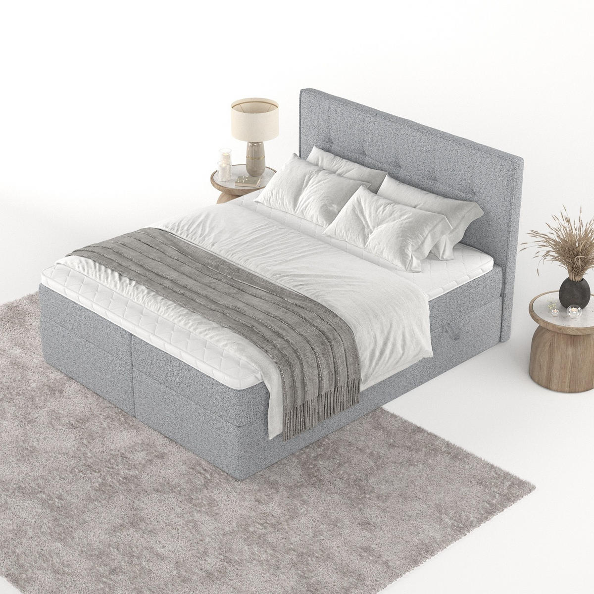 BOXBETT Mireo 140/200 cm Grau im Riva Stoff - Schwarz/Grau, Holz/Holzwerkstoff (140/200cm) - AltaBeds
