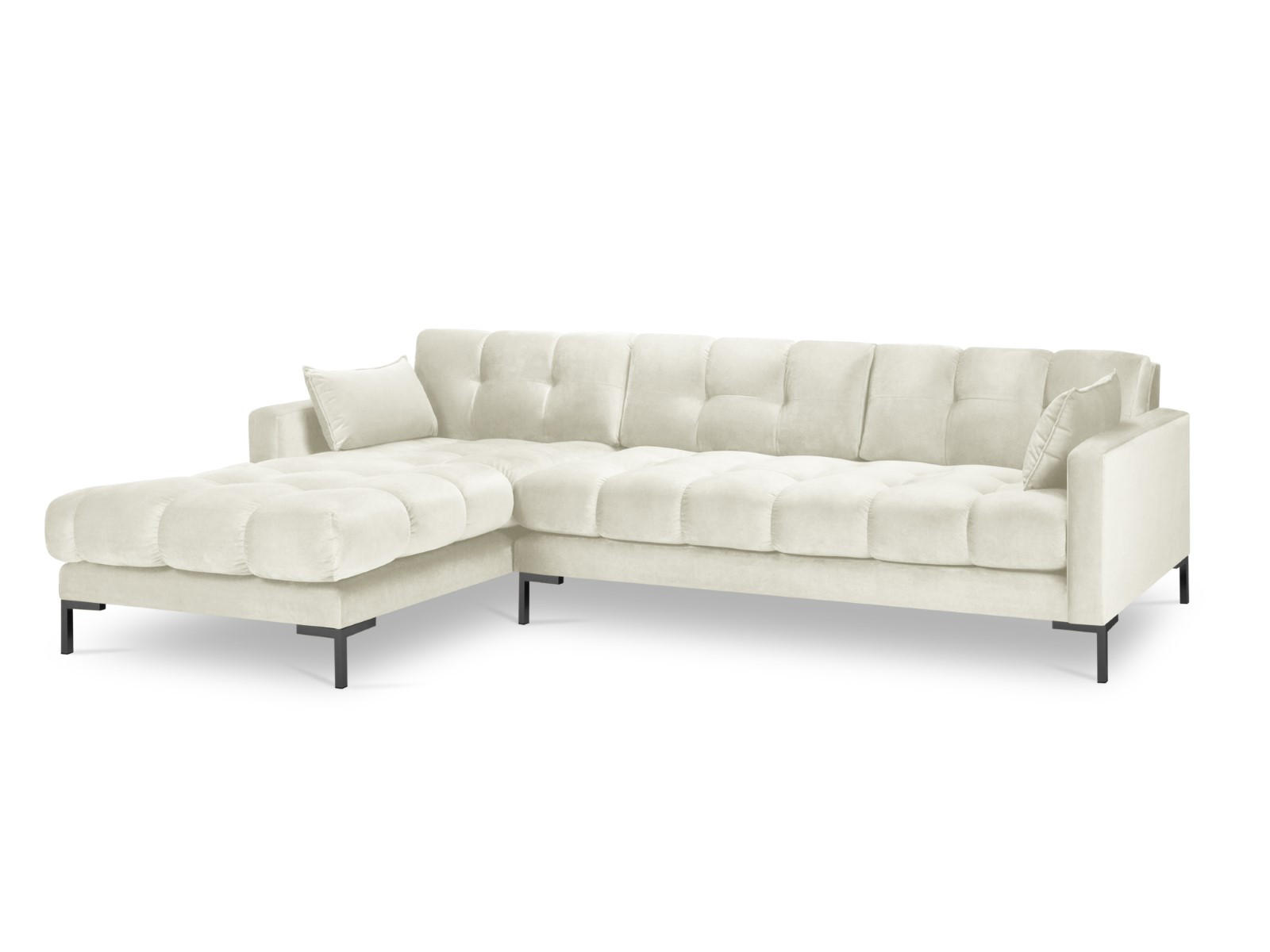 ECKSOFA links Mamaia aus Samt leichtes beige 5 Sitzplätze - Creme, Textil (185/293cm) - Micadoni