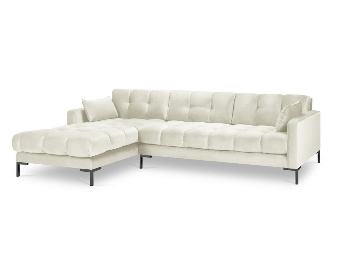 ECKSOFA links Mamaia aus Samt leichtes beige 5 Sitzplätze - Creme, Textil (185/293cm) - Micadoni