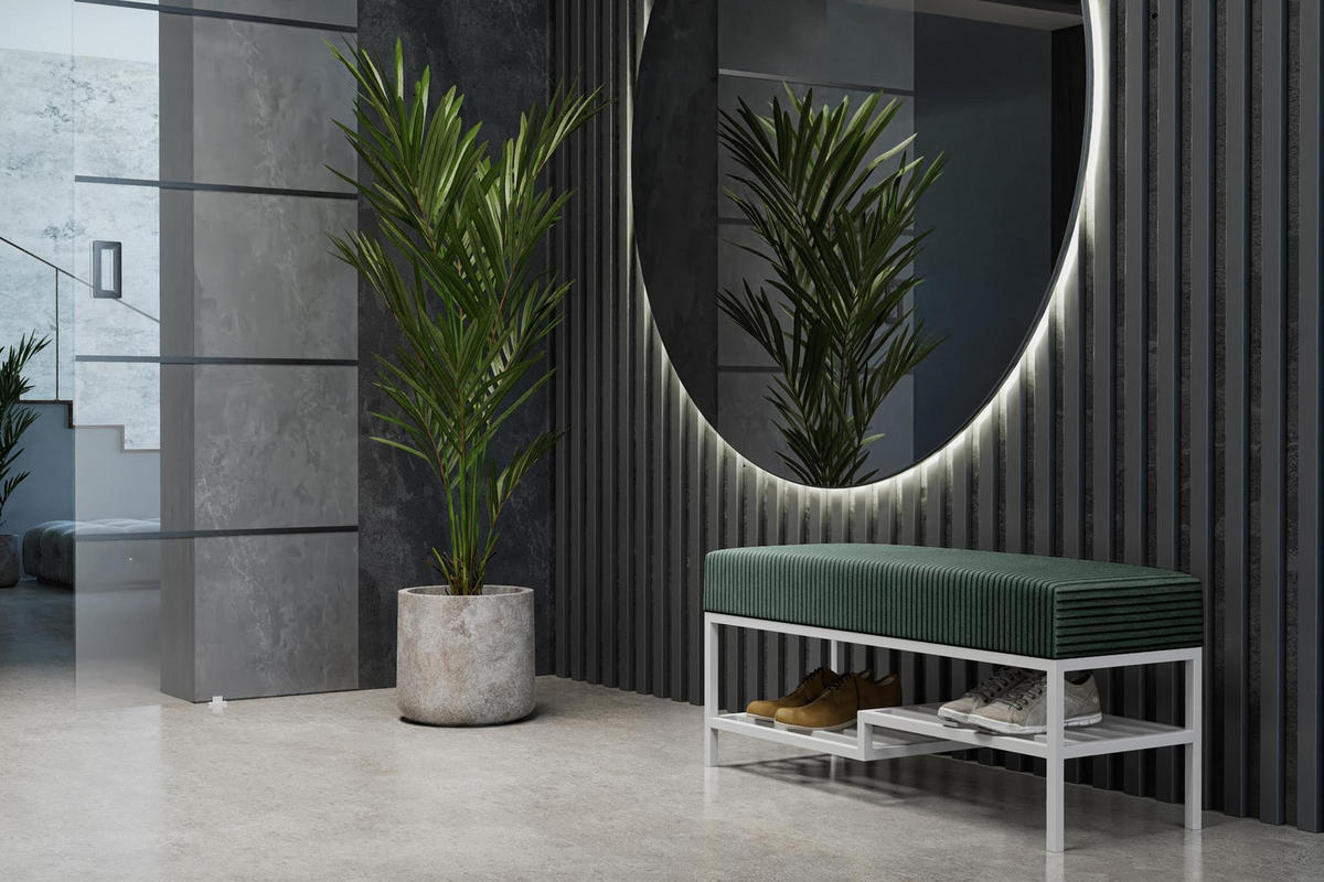 SITZBANK Mello 80 Grün, Weiße Beine, Cordstoff Bank mit Ablage - Weiß/Grün, Holzwerkstoff/Textil (80/45/35cm) - Bettso