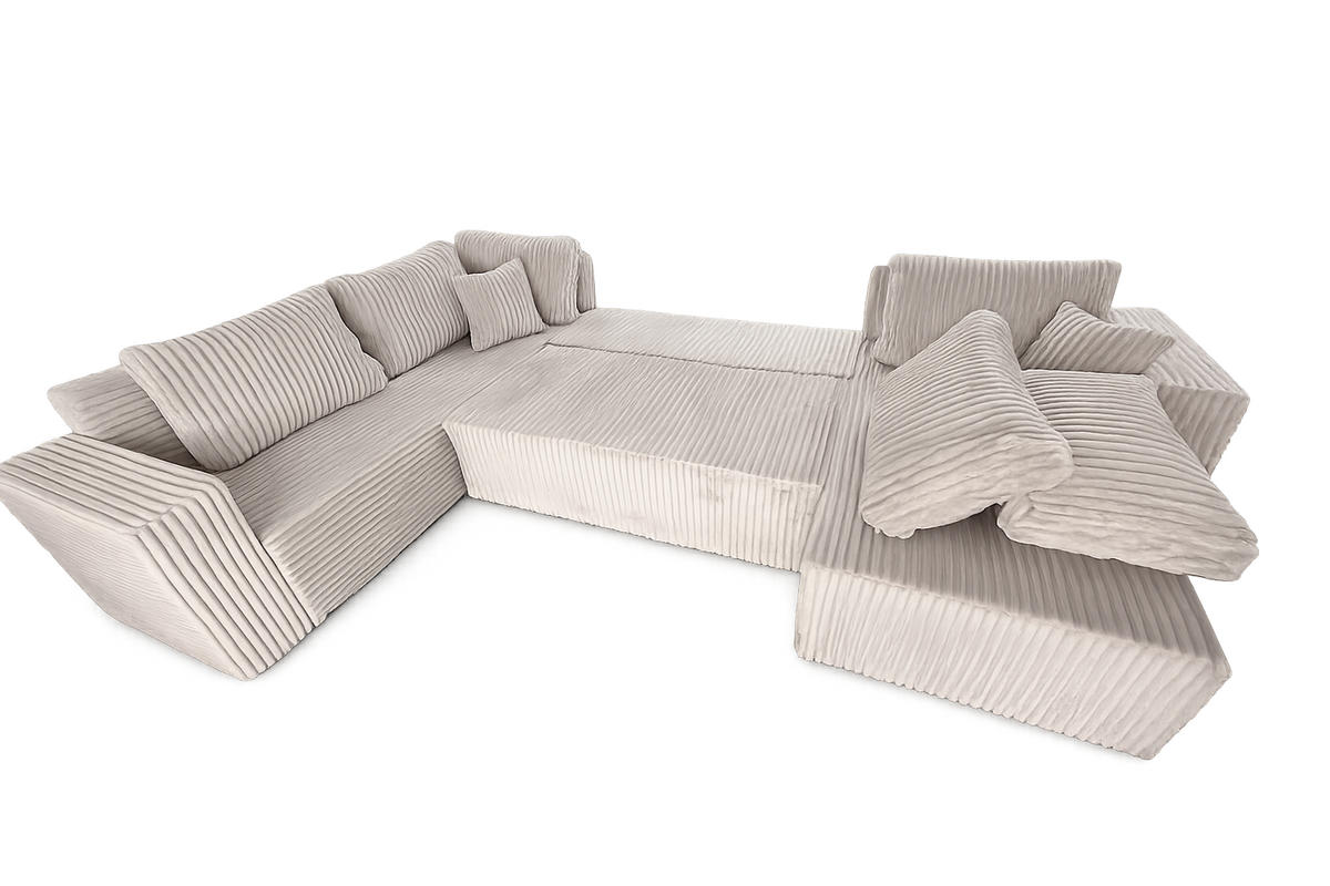 WOHNLANDSCHAFT Stylo U-Form mit Schlaffunktion & Bettkasten – Ecksofa in Cord Tilia – Breite 315 cm Blau - Blau, Kunststoff (314/90/215cm) - Wohnideebilder