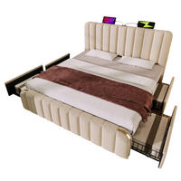 POLSTERBETT 160/200 cm Beige mit 4 Schubladen und USB-Typ-C-Anschluss mit Matratze - Beige, Textil (160/200cm) - OKWISH