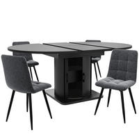 ESSTISCHSET 5-Tlg Ausziehbar, 4 Graue Leinenstühle, Schwarz - Schwarz, Naturmaterialen (67.01/12.8/132.99cm) - FLIEKS