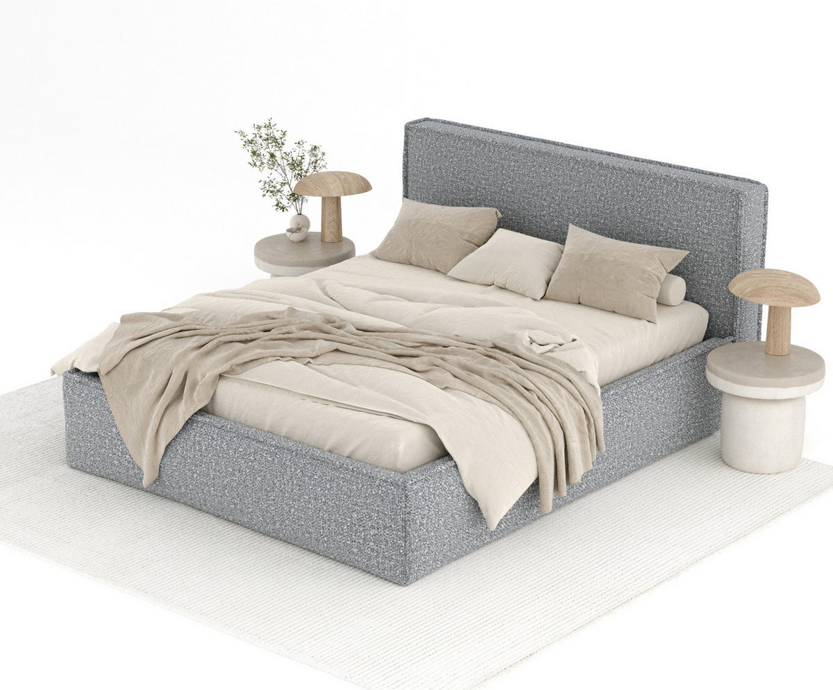 POLSTERBETT Lounge Grau 120/200 cm im Plüschstoff - Naturfarben/Grau, Holz/Holzwerkstoff (120/200cm) - Maison de Reve