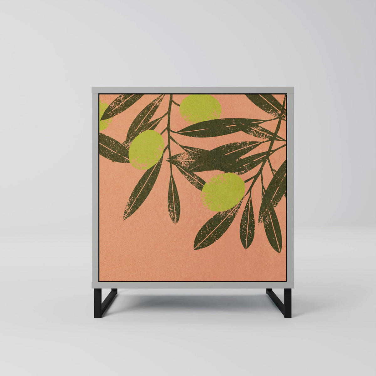 SIDEBOARD JUICY OLIVES, Grau, 57,5x42x70,5 cm, Schwarze Metall-Sternfüße - Multicolor/Schwarz, Holzwerkstoff/Metall (57.5/70.5/42cm) - SpaceRebels