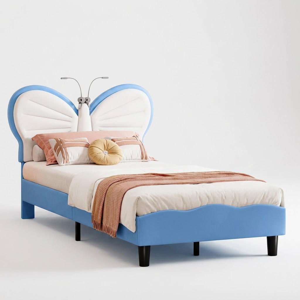 KINDERBETT 90/200 cm mit LED & verstellbarem Kopfteil,Jugendbett Blau - Blau, Textil/Metall (90/200cm) - PARAFTA HOME