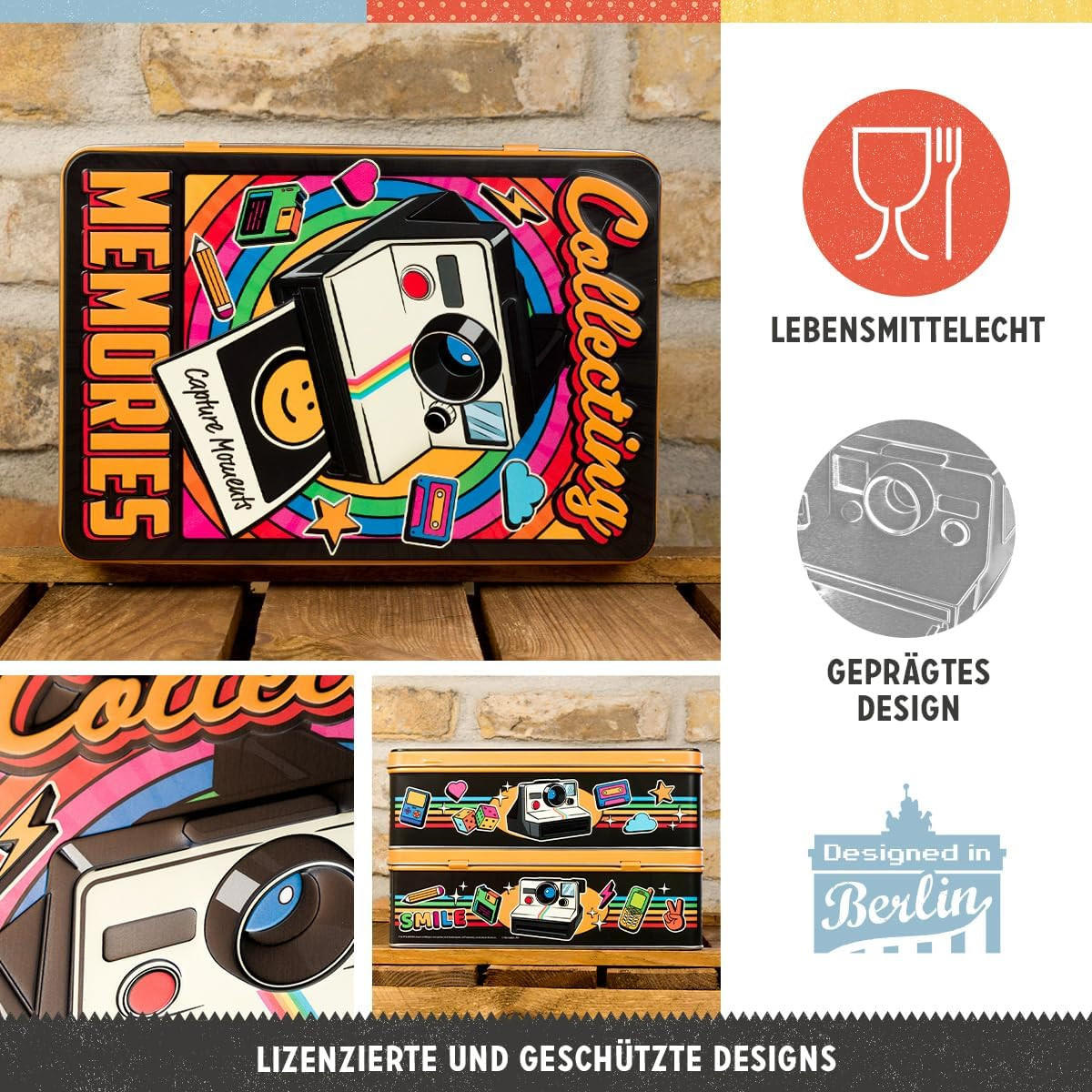 VORRATSDOSE flach Polaroid Collecting Memories - Multicolor, Metall (23/7/16cm) - Nostalgic-Art