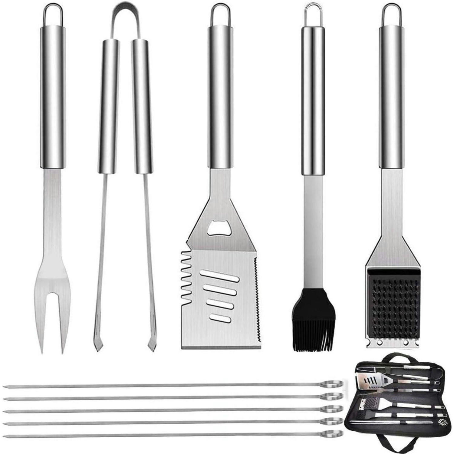 GRILLBESTECK-SET 10-teilig Edelstahl mit Tragetasche - Silberfarben, Metall (35cm)