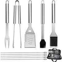 GRILLBESTECK-SET 10-teilig Edelstahl mit Tragetasche - Silberfarben, Metall (35cm)