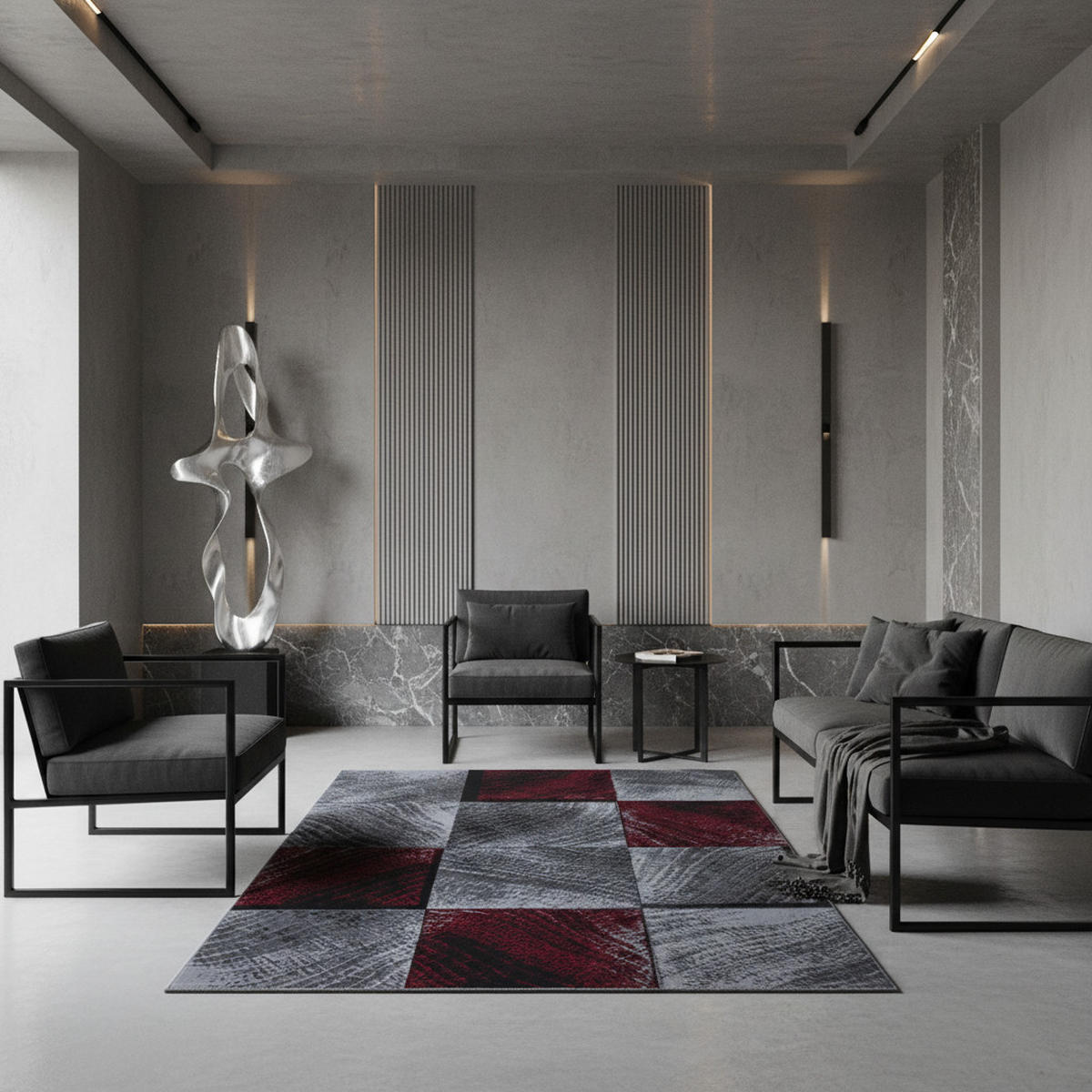 TEPPICH Kurzflor Karo-Design Polypropylen Wohnzimmer Rot Rechteckig 120x170 - Rot, Textil (120/170cm) - KADIMA DESIGN