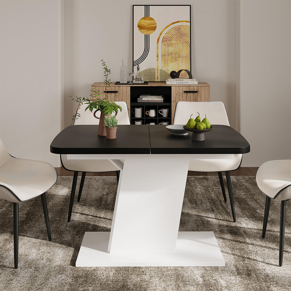 ROZKLÁDACÍ JÍDELNÍ STŮL Fenaro Černá/bílá - bílá/černá, kompozitní dřevo (80/120/77.3cm) - Vicco
