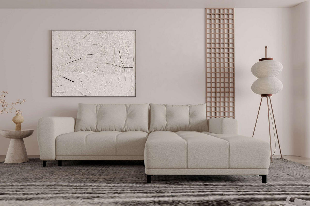 ECKSOFA Massimo Strukturstoff Beige inkl. Schlaffunktion Rechts - Beige/Schwarz, Textil/Metall (246/177cm) - 99rooms