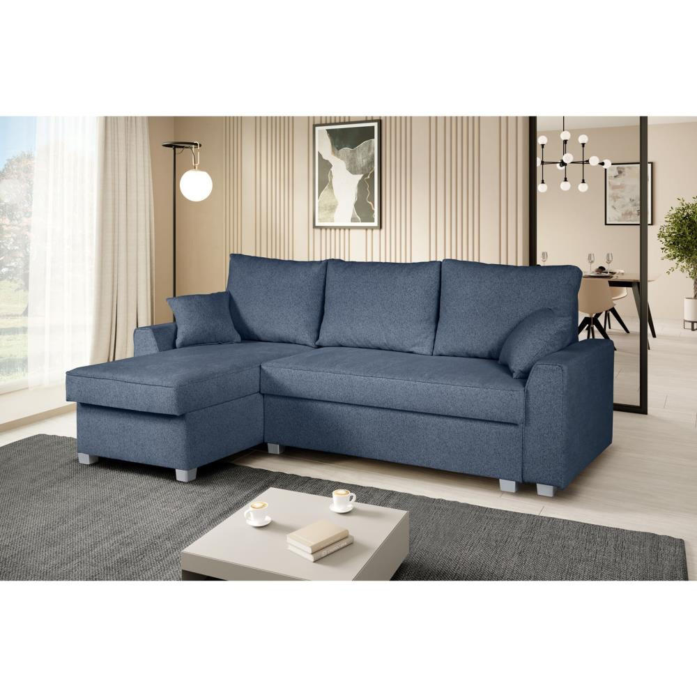 ECKSCHLAFSOFA Teramo dunkelblau - Schwarz/Dunkelblau, Kunststoff/Textil (235/150cm) - Beautysofa